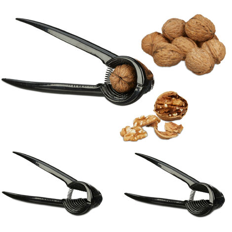 Relaxdays Nutcracker Set of 3, with Metal Handle, HBT: 6 x 18.5 x 7.5cm, Walnut / Almond Cracker, Nut Crusher, Black