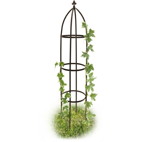 Relaxdays – Obélisque de jardin en métal brun 190 cm – Support pour rosiers grimpants et plantes – Assemblage facile – Résistant aux intempéries