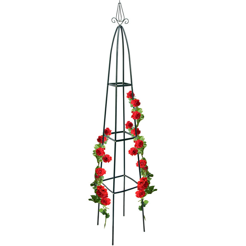 Obélisque de jardin en métal, 190 cm, pour roses et plantes grimpantes, tuteur non fixe jardin, vert - Relaxdays