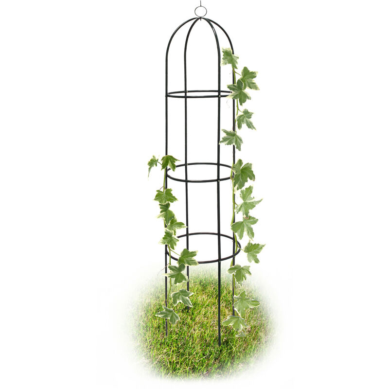 Relaxdays - Obélisque tuteur, plantes grimpantes, rosiers arcade, arceau roses, arche jardin, métal 190 cm, vert