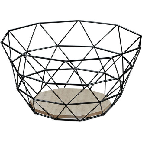 Relaxdays Obstkorb, dekorativer Obstschale, Obst & Gemüse, Eisen & Holz, Industrial Design,  HBT: 14,5x28x28 cm, schwarz