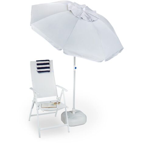 Relaxdays Ombrellone da Giardino, Spiaggia, 180x180 cm, Poliestere, Apertura a Ventaglio, Orientabile, Grigio