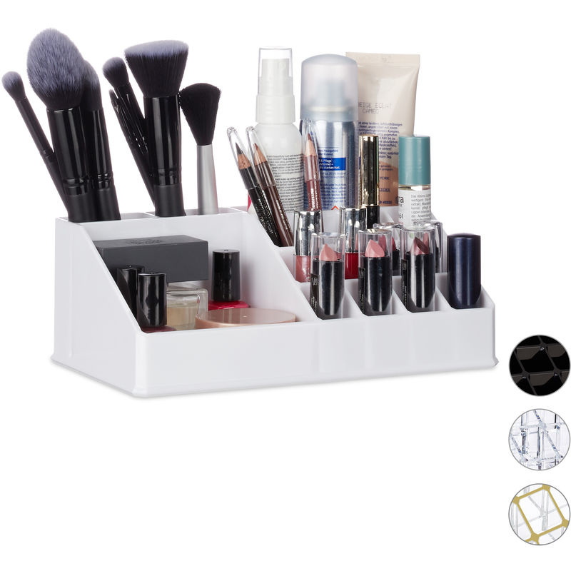 Organisateur Cosmétique Acrylique Rangement Make-Up 16 Casier Maquillage Support Rouge à Lèvre, Blanc - Relaxdays