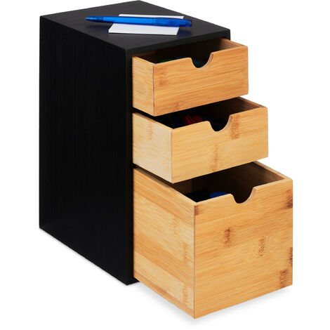 Relaxdays Organiseur à compartiments, bambou, 3 tiroirs, HxLxP: 28x17x21,5 cm, rangement de bureau, nature - noir