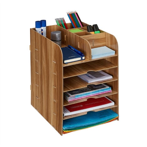 Relaxdays Organiseur bureau étagères documents, 12 compartiments, HxLxP: 34,5 x 25 x 32 cm, Rangement MDF, marron foncé