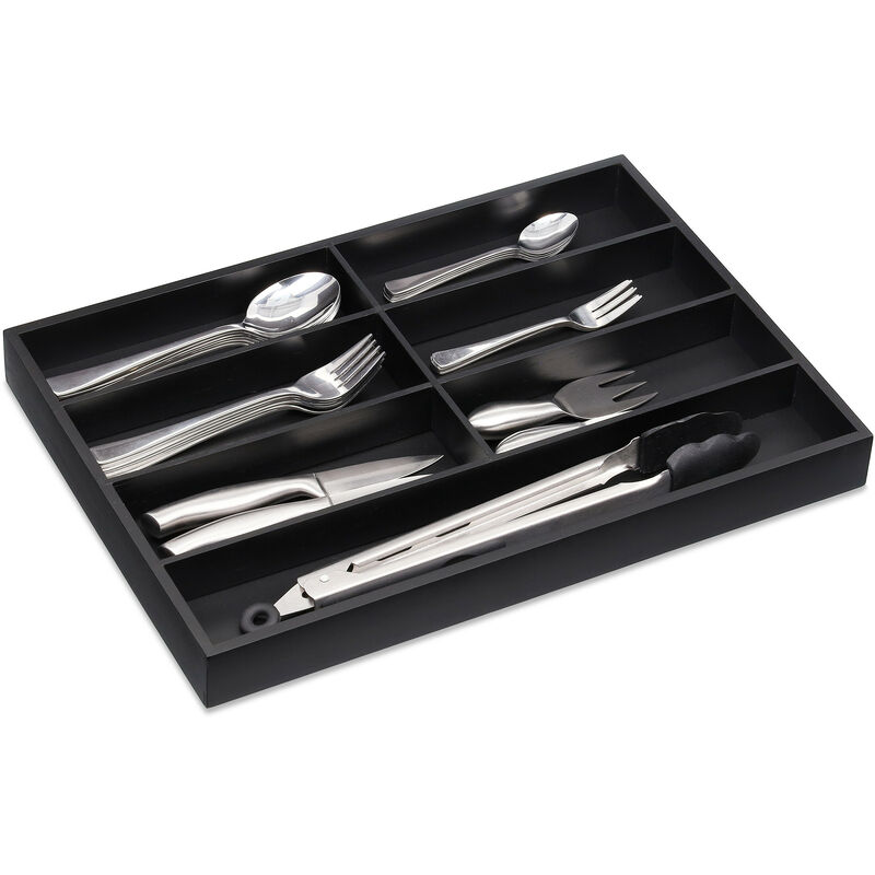 Relaxdays - Organiseur en bambou, 7 compartiments, range-couverts pour tiroir, HxLxP: 4 x 44 x 30,5 cm, rangement, noir
