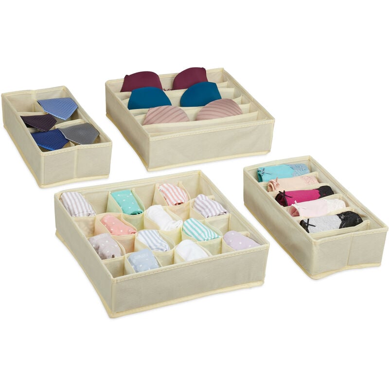 Organiseur sous-vêtements, 4 pièces, Système rangement boites pour armoire, pour chaussettes beige - Relaxdays