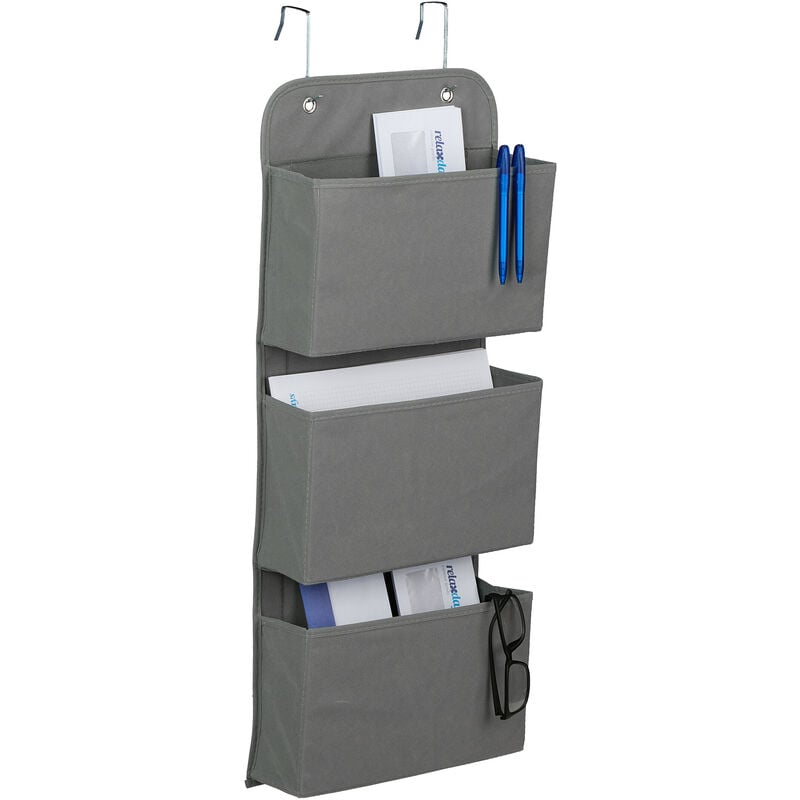 Organiseur suspendu 3 compartiments, porte, mur, étagère à accrocher, HxLxP : 75x31x10 cm, salle de bain, gris - Relaxdays
