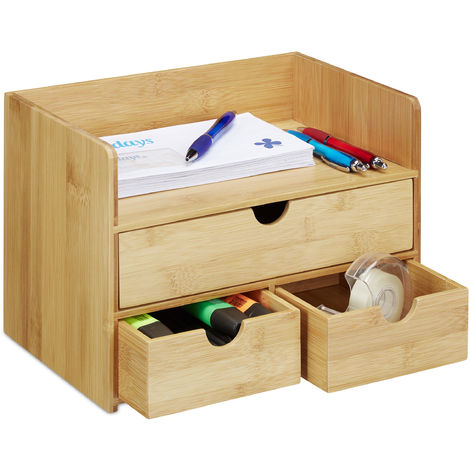 Okllen Organizador de escritorio de bambú, organizador de estante de madera  natural para escritorio con cajones, estantería de mesa, organizador de