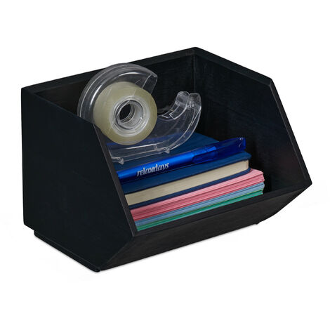 Relaxdays Organizador Escritorio, 1 Compartimento, Cajonera Bambú Apilable, Multifuncional, 12,5x17,5x15,5 cm, Antracita
