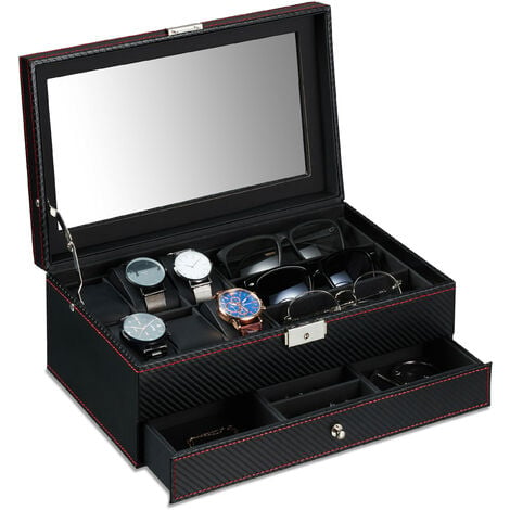 Organizador de joyas, caja de joyería de ratán, caja organizadora de joyas  de madera de 5 capas con espejo, cajas de joyería con 4 cajones para