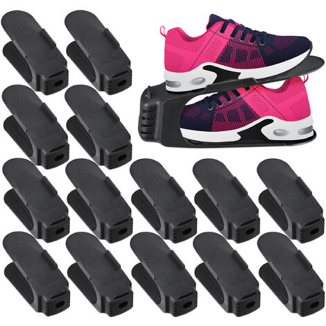 Relaxdays Organizadores Zapaptos, Set 15 Apiladores Calzado Zapatería, hasta Talla 39, Antideslizantes, Plástico, Negro