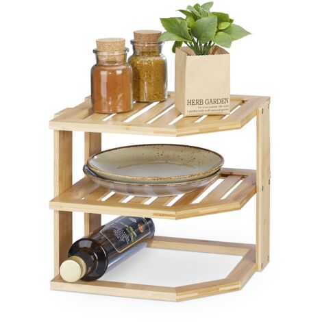 Relaxdays Organizer Angolare in bambù, Scaffale su 3 Livelli, per Cucina, Bagno, Scrivania, HLP: 24x27x25,5 cm, Naturale