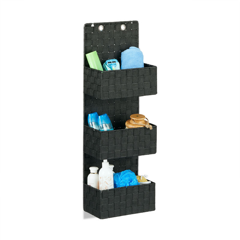 Image of Relaxdays - Organizer da Parete Stoffa Portaoggetti da Appendere 3 Cestini Portatutto Plastica hlp: 75x25x15cm, Nero