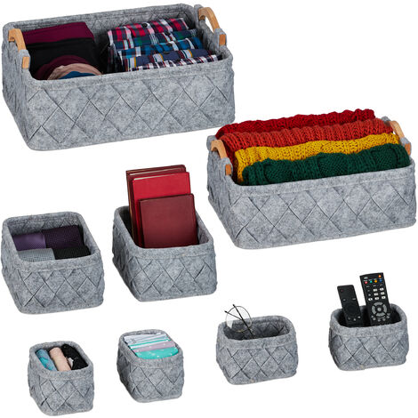 Relaxdays Organizer per Armadi, Set da 8, Box Guardaroba, 4 misure, Organizzatori per Cassetti, Scatole, Grigio Chiaro