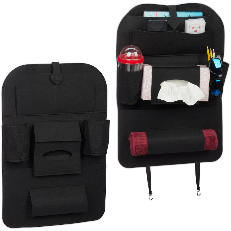 Image of 2x Organizer per Sedile, Maxi Portaoggetti in Feltro per Schienale Auto, per Bambini, 7 Scomparti, Nero