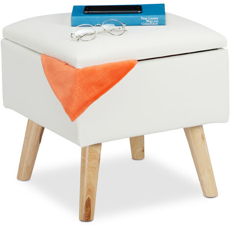 Relaxdays Ottoman with Storage Space, Imitation Leather Footstool, HWD: 40x40x40 cm, with Lid, Upholstered Seat, White