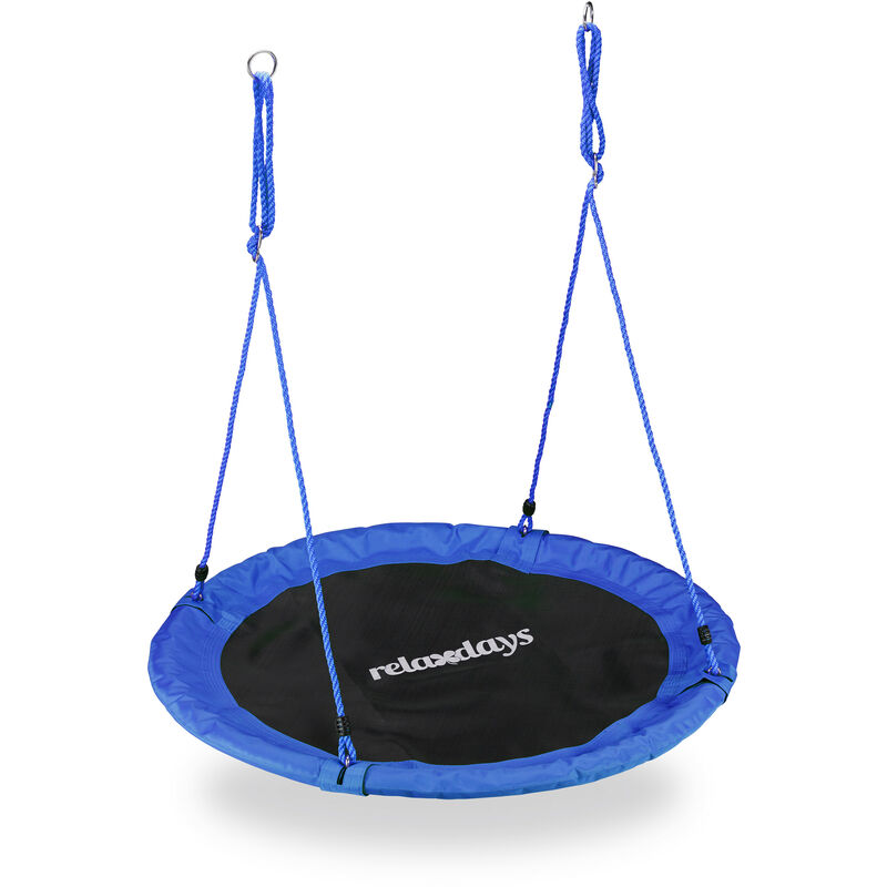 Outdoor Nest Swing for Kids & Adults, ø 110 cm, For up to 100 kg, Round Swing, Blue - Relaxdays