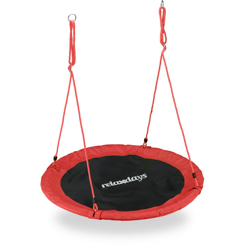 Outdoor Nest Swing for Kids & Adults, ø 110 cm, For up to 100 kg, Round Swing, Red - Relaxdays