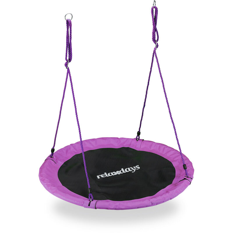 Outdoor Nest Swing for Kids & Adults, ø 110 cm, For up to 100 kg, Round Swing, Purple - Relaxdays