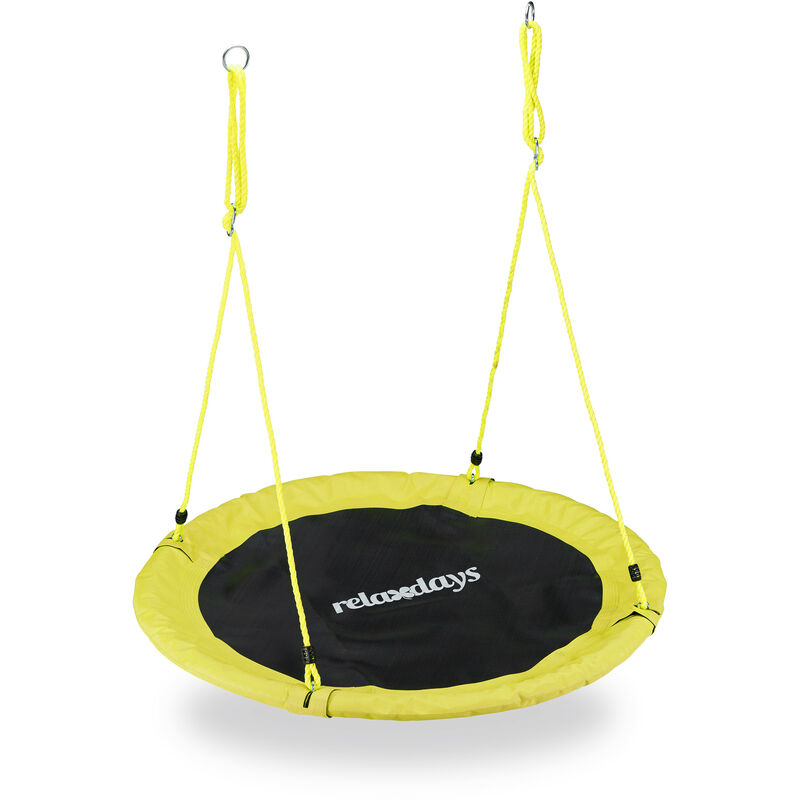 Outdoor Nest Swing for Kids & Adults, ø 110 cm, For up to 100 kg, Round Swing, Yellow - Relaxdays