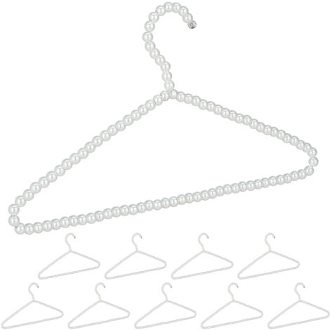 Relaxdays Pack 10 Perchas Ropa con Perlas Blusas, Colgador Pantalones y Faldas, Plástico y Metal, 22x40x1,2 cm, Blanco