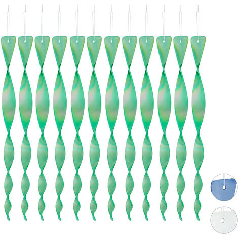 Relaxdays Pack 12 Espirales Repelentes Aves, Ahuyentadores Reflectantes, Balcón y Jardín, Espantapájaros, 40cm, Verde