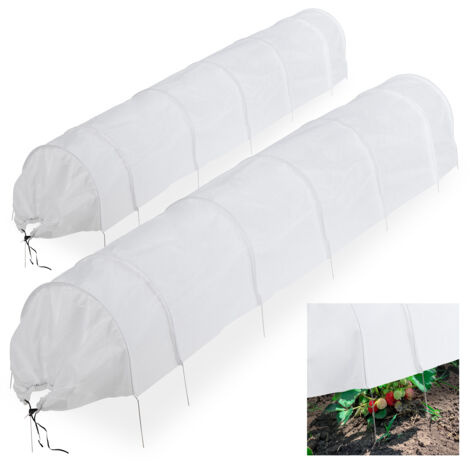 Relaxdays Pack 2 Invernaderos Túnel con Arcos, Protección para Huertos, 3,4 m Largo, Contra Parásitos y Pájaros, Blanco