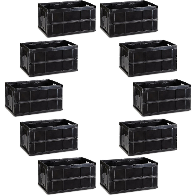 

Pack de 10 Cajas de Almacenaje Plegables 60 L, Plástico, Negro, 31.5 x 58.5 x 40 cm