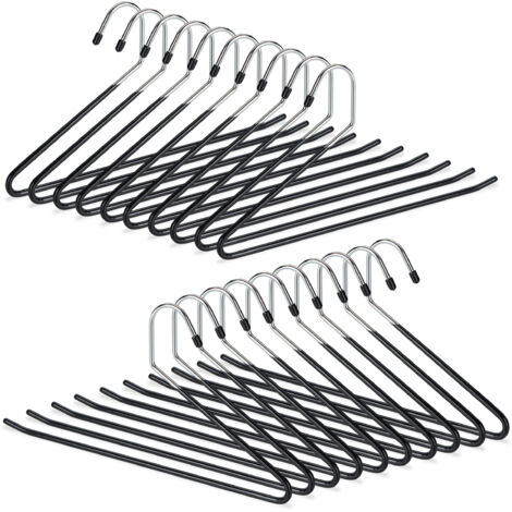 Relaxdays Pack de 100 Perchas Ropa para Pantalones Antideslizantes, Metal y PVC, 35 cm, Negro