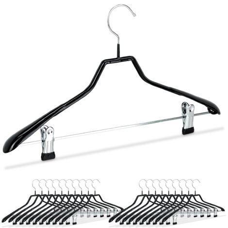Relaxdays Pack de 20 Perchas Ropa Antideslizantes con Pinzas, Metal y PVC, Negro, 42 cm
