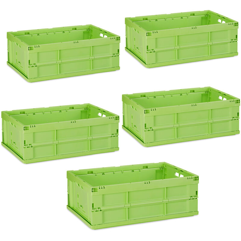 

Pack de 5 Cajas de Almacenaje Rectangulares Plegables, Plástico, Verde, 20.5 x 59.5 x 40 cm