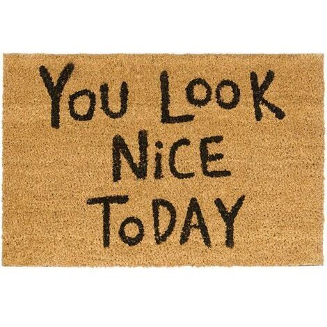 Relaxdays Paillasson avec inscription YOU LOOK NICE TODAY, en fibres de coco et PVC antidérapant, 40 x 60 cm, nature