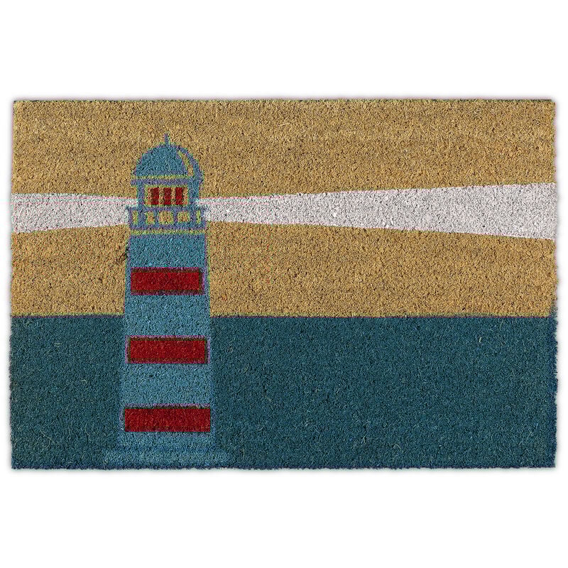 Relaxdays - Paillasson coco, 40 x 60 cm, tapis d'entrée motif phare, antidérapant, intérieur et extérieur, multicolore