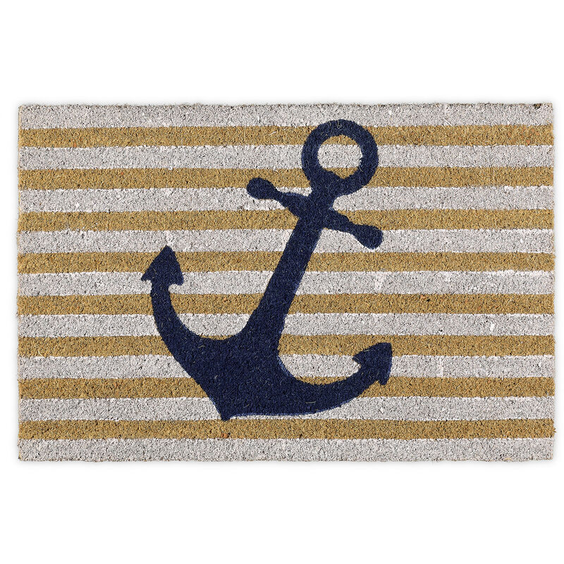 Paillasson coco, 40x60 cm, tapis d'entrée avec motif ancre, antidérapant, intérieur et extérieur, multicolore - Relaxdays