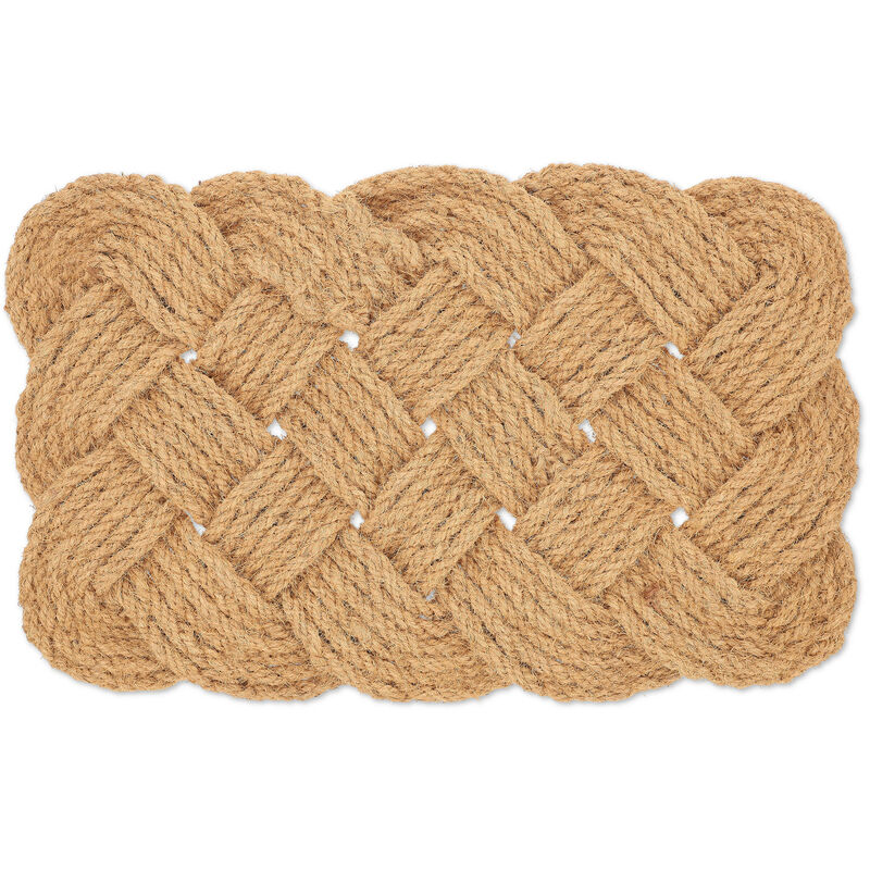 Paillasson coco, motif nœuds marins, tapis de sol, tressé à la main, réversible, 75 x 45 cm, naturel - Relaxdays