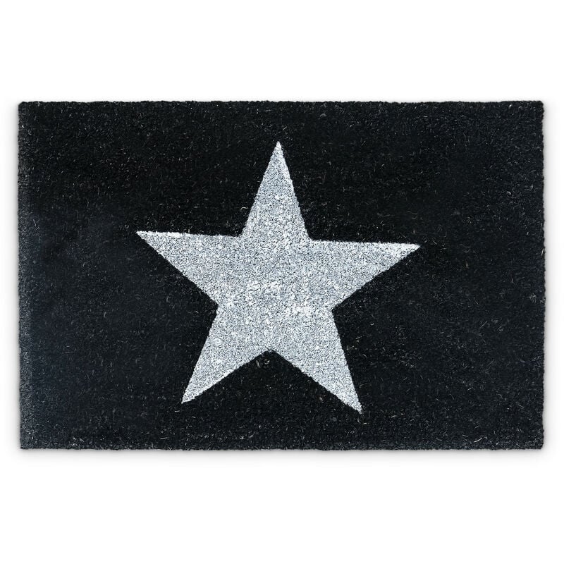 Paillasson d'entrée, tapis en fibres de coco et caoutchouc, antidérapant, 40x60 cm, intérieur/extérieur, noir - Relaxdays