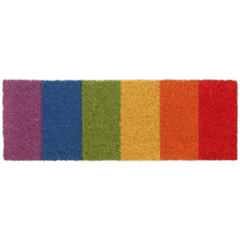 Relaxdays Paillasson en fibres de coco, motif arc-en-ciel, antidérapant, 75x25 cm, intérieur et extérieur, multicolore