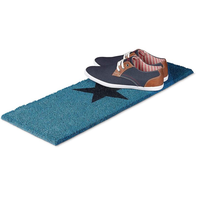 Relaxdays - Paillasson etoiles fibres de coco antidérapant porte entrée tapis usage intérieur extérieur HxlxP 1,5 x 75 x 25 cm étoile, bleu