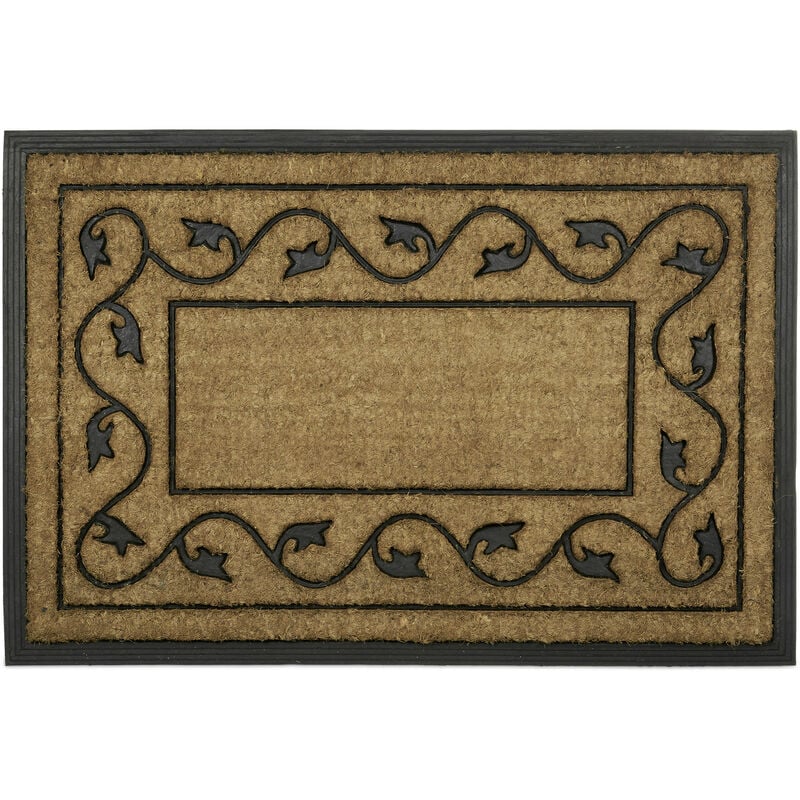 Paillasson rectangulaire en caoutchouc et fibres de coco, décoratif, h x l x p : 2 x 90 x 60 cm, nature - Relaxdays