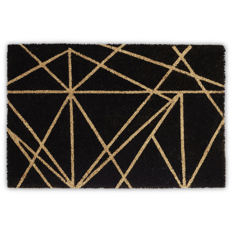 Paillasson motifs fibres de coco et caoutchouc, HxlxP: 1,5 x 60 x 40 cm, rectangle antidérapant, noir-nature - Relaxdays