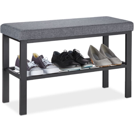 Relaxdays Panca con Scarpiera, 1 Ripiano Porta Scarpe, Seduta Imbottita, HxLxP: 50,5 x 81 x 32 cm, Ingresso, Nero Grigio