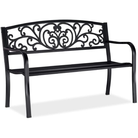 relaxdays Panca da Giardino, a 2 Posti, con Decorazioni Vintage, per Balcone, HxLxP 86,5 x 127 x 60 cm, Nero