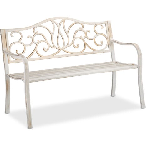 Relaxdays Panca da Giardino per 2 Persone, Stile Antico, Balcone Acciaio e Ghisa, 90x127,5x63 cm, Bianco-Bronzo