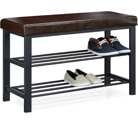 Relaxdays Panca Scarpiera, Mobile Scarpe, Portascarpe con 2 Ripiani, Imbottita, HxLxP: 49x81x31 cm, 10 Paia, Marrone