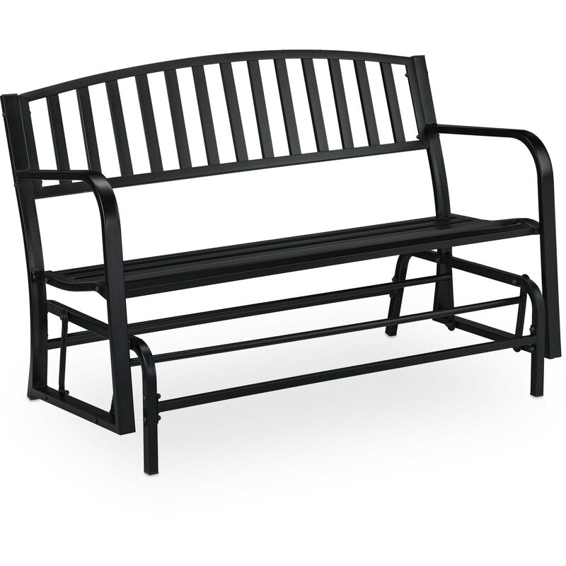 Swing Bench, Steel, Load 220kg, 2 Seater, Garden & Balcony, Vintage, Metal, HxWxD: 86 x 127 x 69 cm, Black - Relaxdays