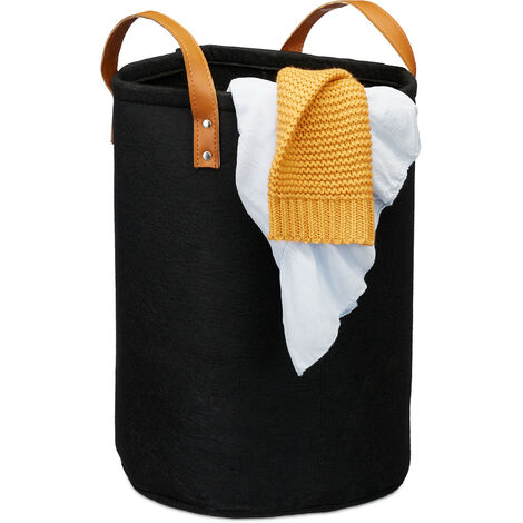   Panier à lessive en feutre, poignée, 28l corbeille de rangement chambres, bain,HxD45 x 30 cm,noir