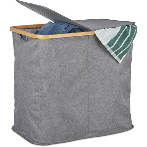 Panier à linge en tissu gris 2 compartiments séparateur de couleur