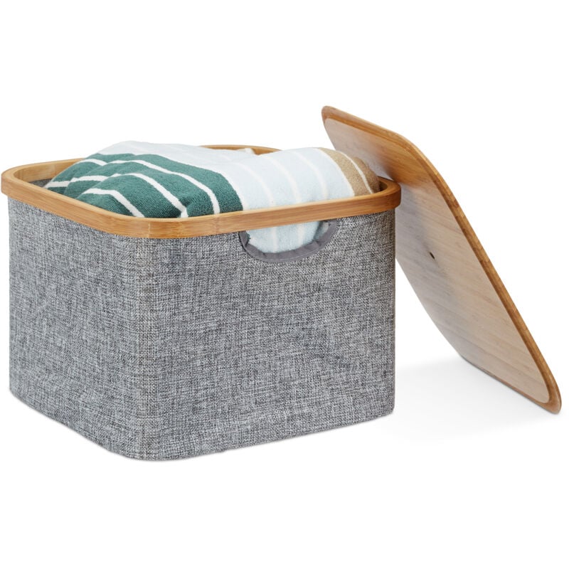 5x Panier de rangement en tissu boîte de rangement gris bambou couvercle poignées HxlxP: 25 x 33 x 33 cm, gris