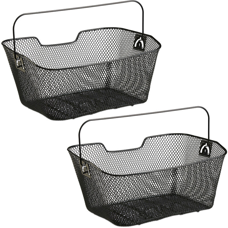 Panier vélo arrière, lot de 2, pour porte-bagages, mailles serrées, avec poignée de transport, HLP 19 x 41 x 30 cm, noir